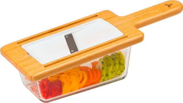 Veggie Dicer Bambus mit Glasbehälter von JUST VEGAN