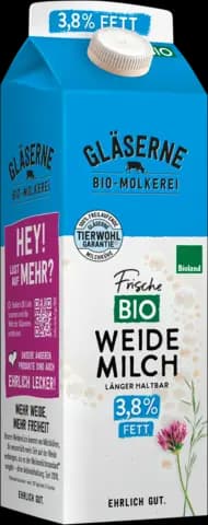 Bio Frische Weidemilch 3,8 % Fett von GLÄSERNE MOLKEREI