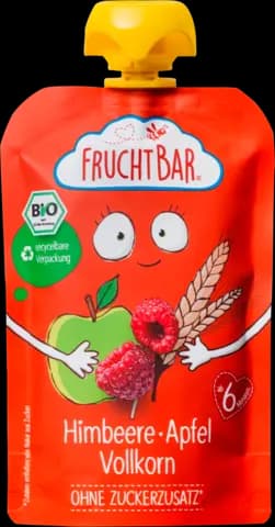 Bio Quetschie Fruchtpüree Himbeer, Apfel & Vollkorn ab 6. Monaten von FRUCHTBAR