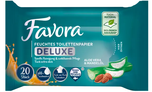 Feuchtes Toilettenpapier Deluxe Aloe vera & Mandelöl von FAVORA