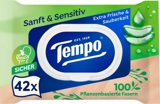 Sanft & Sensitiv feuchte Toilettentücher von TEMPO