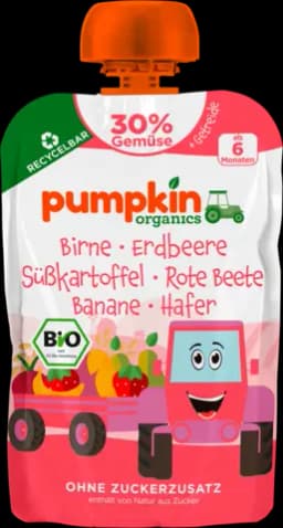 Bio Quetschie mit Birne, Erdbeere, Süßkartoffel, Rote Beete, Banane, Hafer ab dem 6. Monat von PUMPKIN ORGANICS